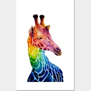 Colorful giraffe watercolor without background Posters and Art